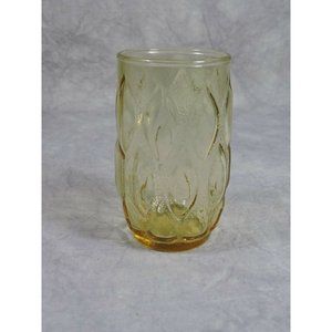 Amber Pressed Glass Leaf Pattern Textured Juice Glass